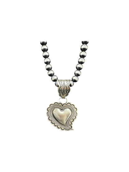 Large Heart Pendant - Sterling Silver - Handmade Native American by Leander Tahe