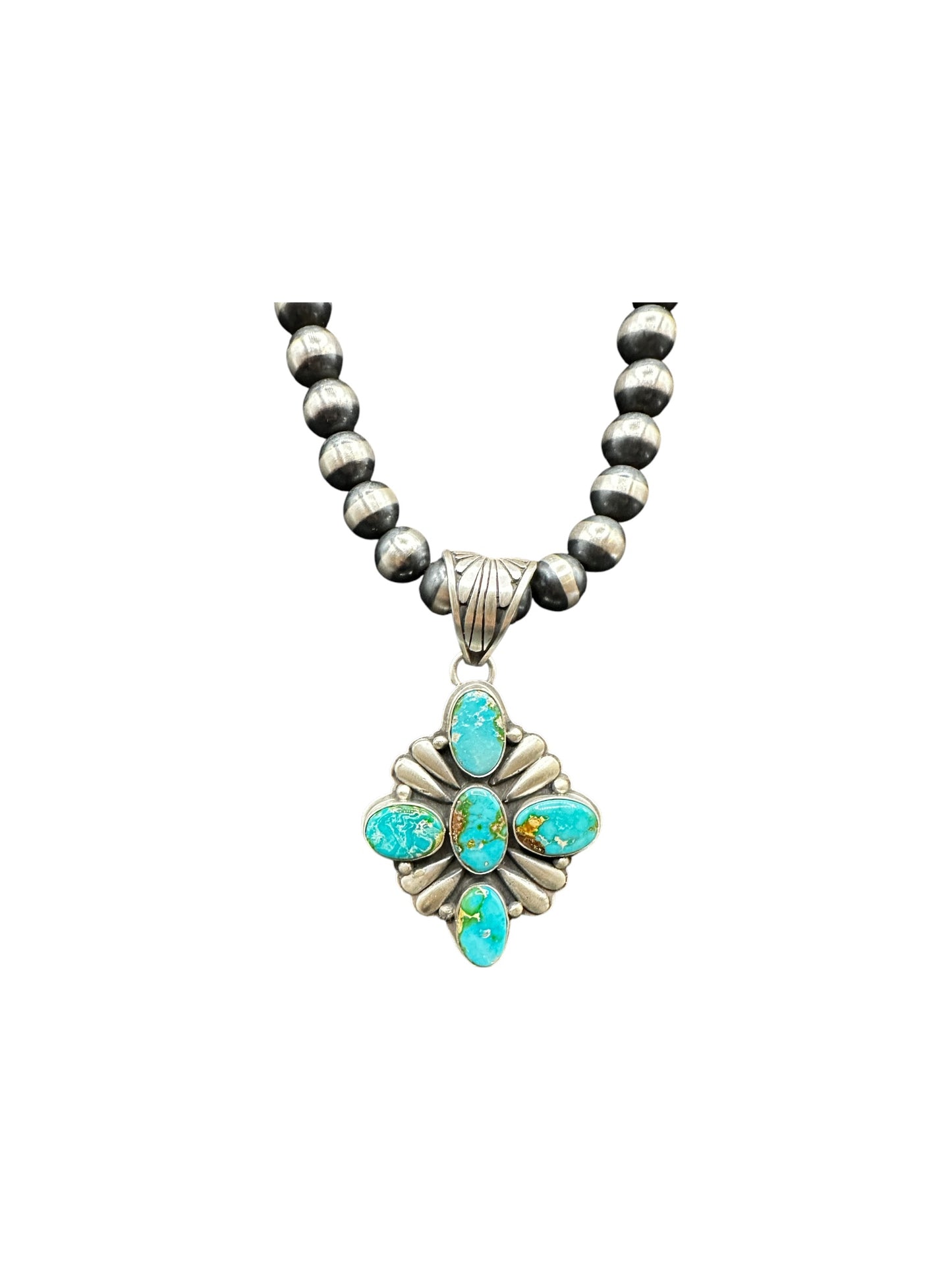 Large Multi-Cabochon Pendant - Sterling Silver & Genuine Turquoise - Handmade Native American by Patricia Yazzie