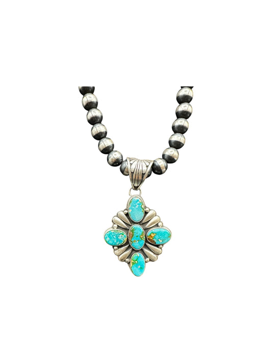 Large Multi-Cabochon Pendant - Sterling Silver & Genuine Turquoise - Handmade Native American by Patricia Yazzie