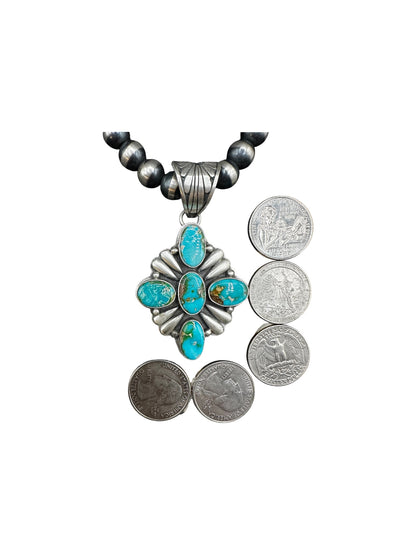 Large Multi-Cabochon Pendant - Sterling Silver & Genuine Turquoise - Handmade Native American by Patricia Yazzie