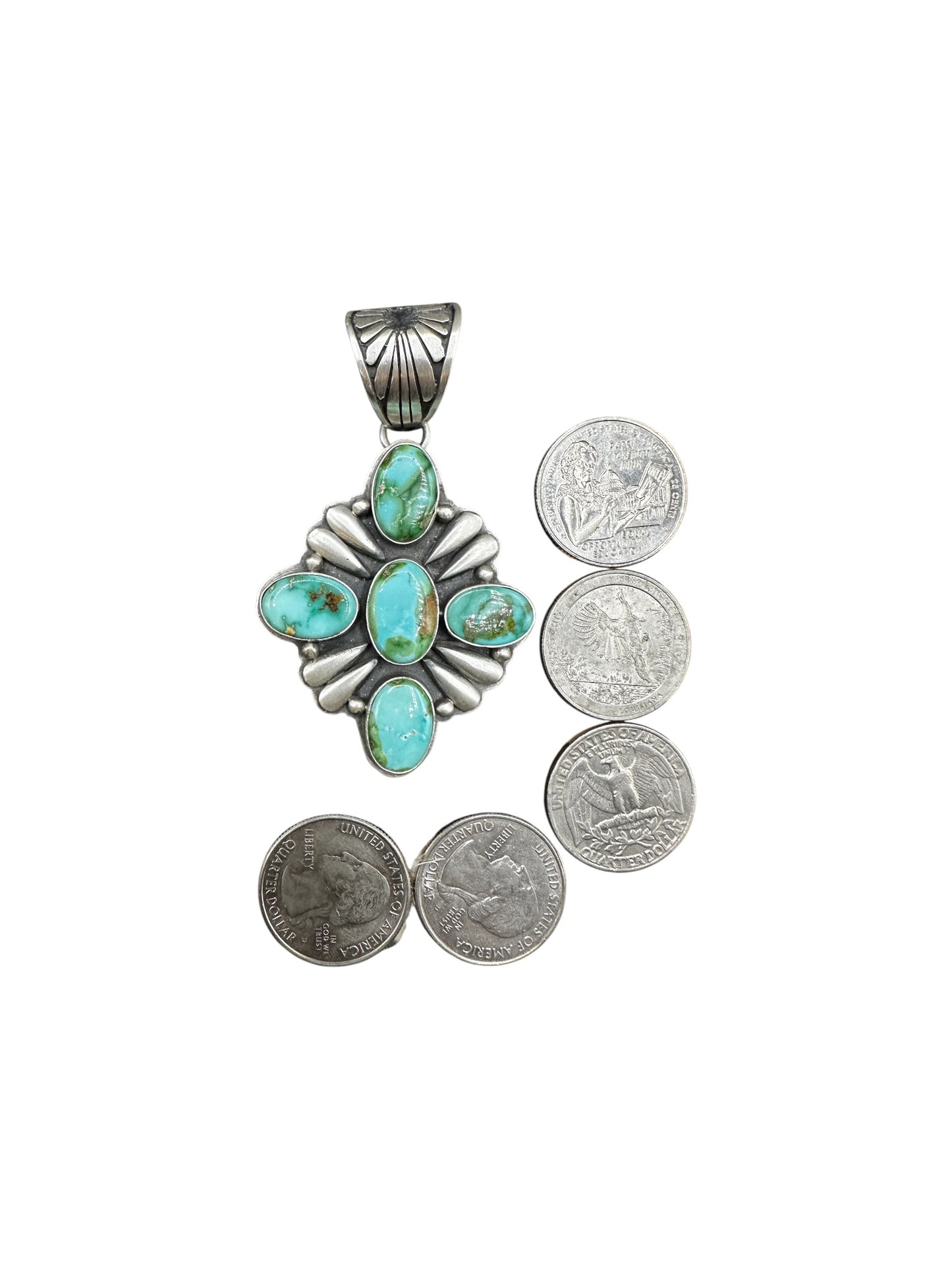 Large Multi-Cabochon Pendant - Sterling Silver & Genuine Turquoise - Handmade Native American by Patricia Yazzie