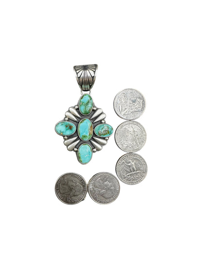 Large Multi-Cabochon Pendant - Sterling Silver & Genuine Turquoise - Handmade Native American by Patricia Yazzie