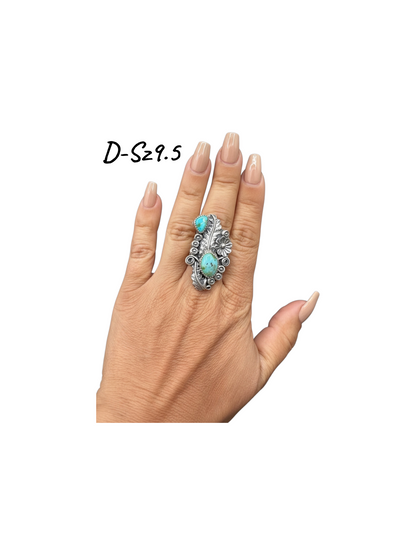 Medium Crawler Ring - Sterling Silver & Sonoran Turquoise - Handmade Native American by Harry B Yazzie (HBY)