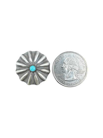 Medium Concho Stud  Earrings - Sterling Silver & Genuine Kingman Turquoise - Handmade Artisan Collection