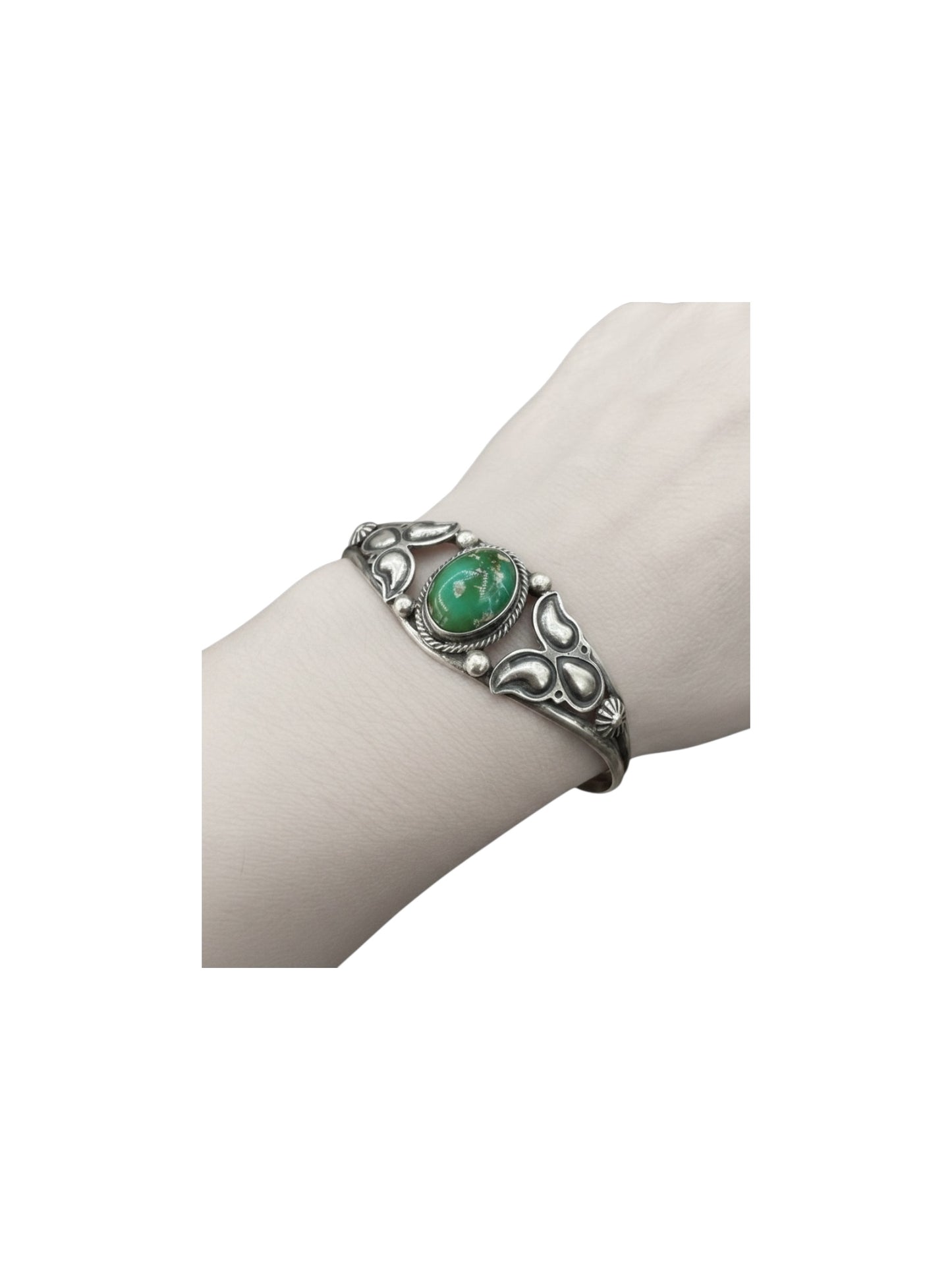 Genuine Turquoise Cabochon Cuff Bracelet - Handcrafted Anglo American