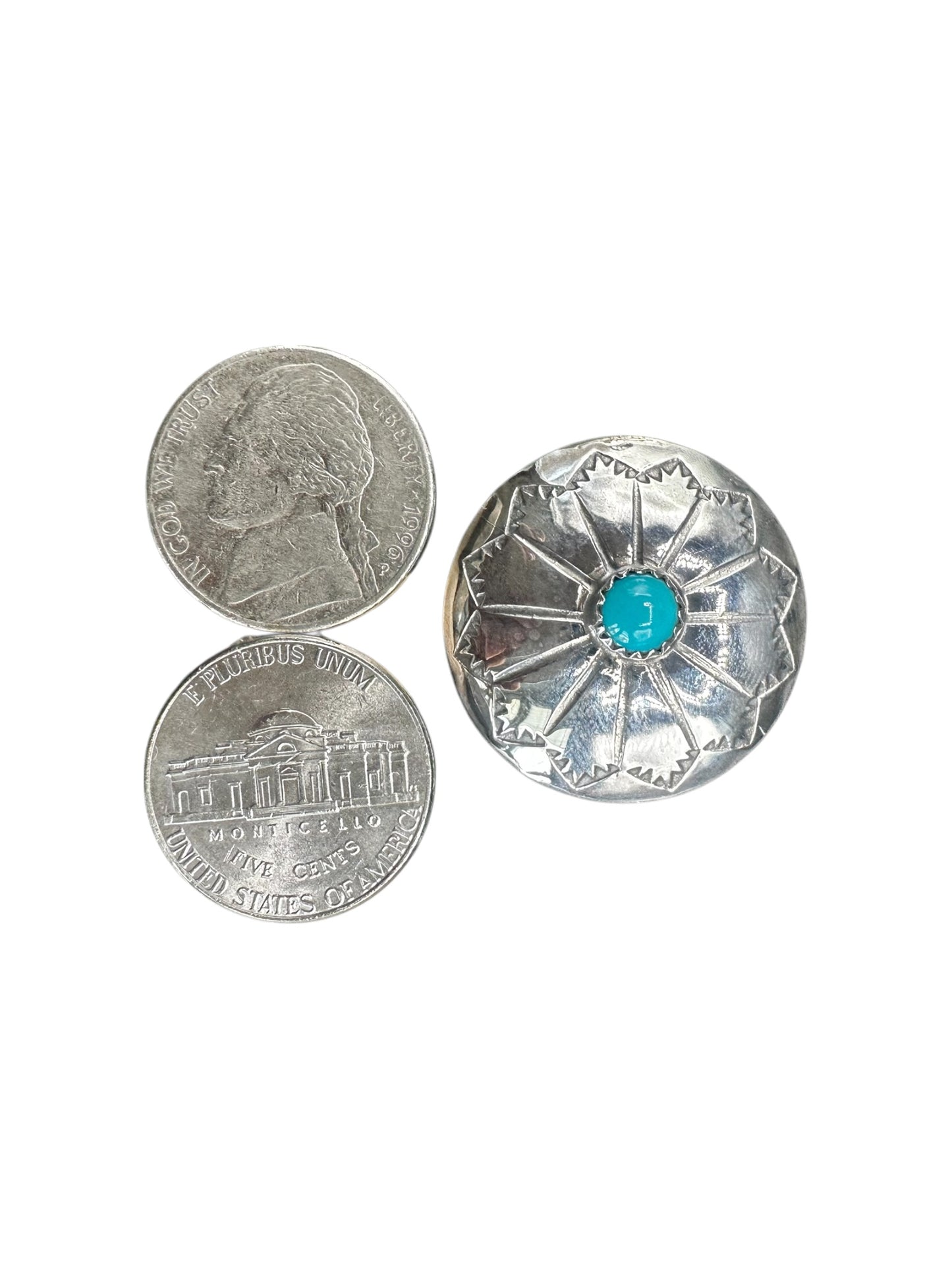Medium Concho Earrings - Sterling Silver and Genuine Turquoise - Handmade Anglo Artisan Collection