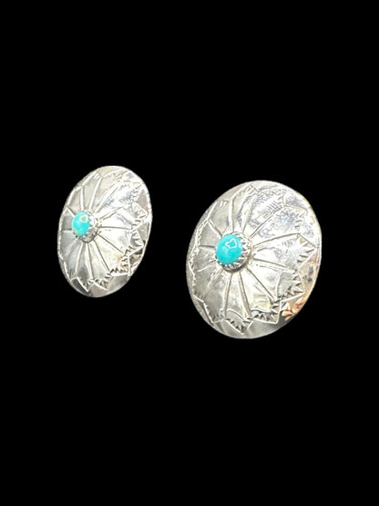 Medium Concho Earrings - Sterling Silver and Genuine Turquoise - Handmade Anglo Artisan Collection