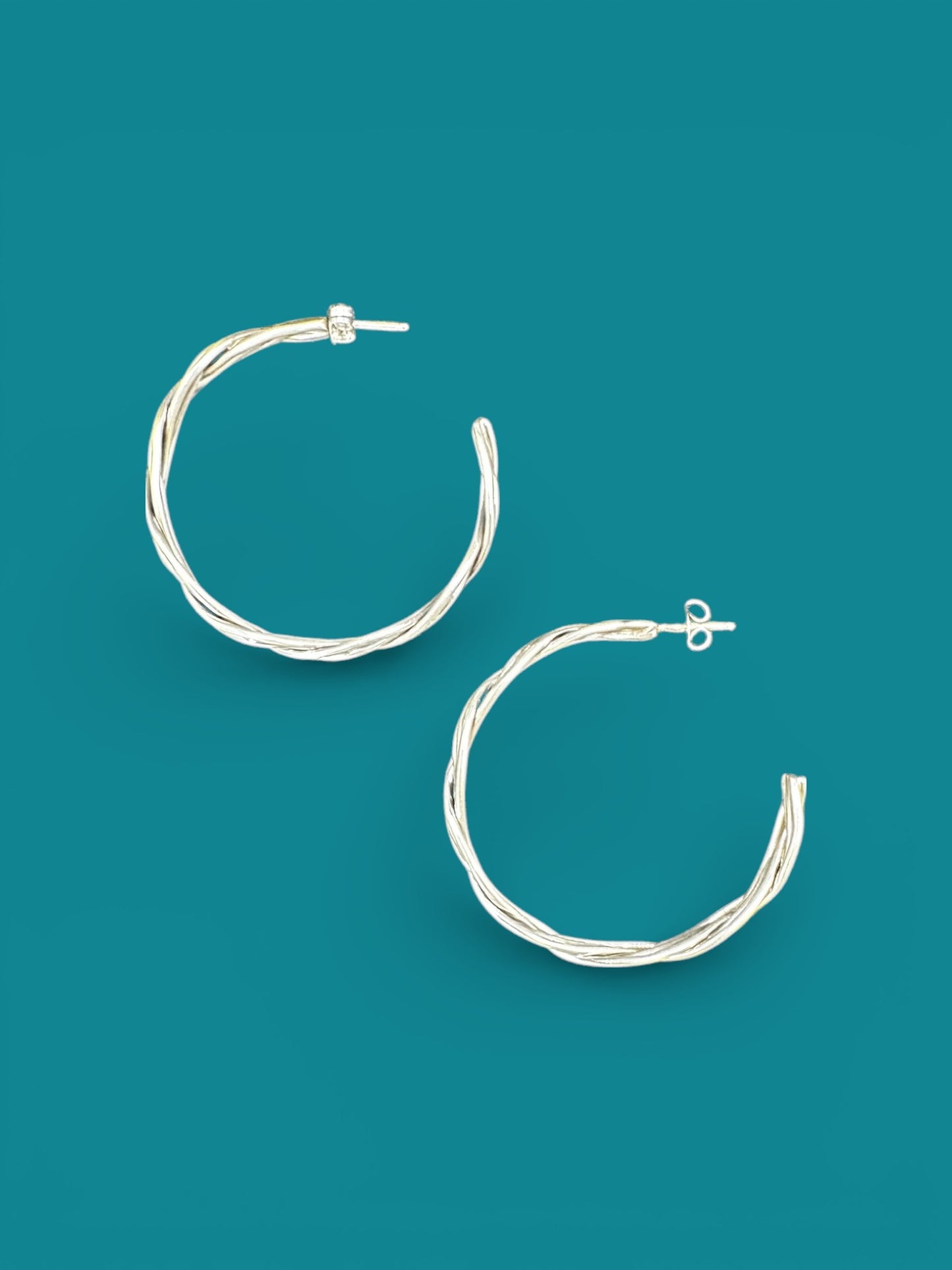 Stud Hoop Earrings - Braided Sterling Silver - Artisan Jewelry