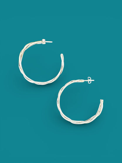 Stud Hoop Earrings - Braided Sterling Silver - Artisan Jewelry