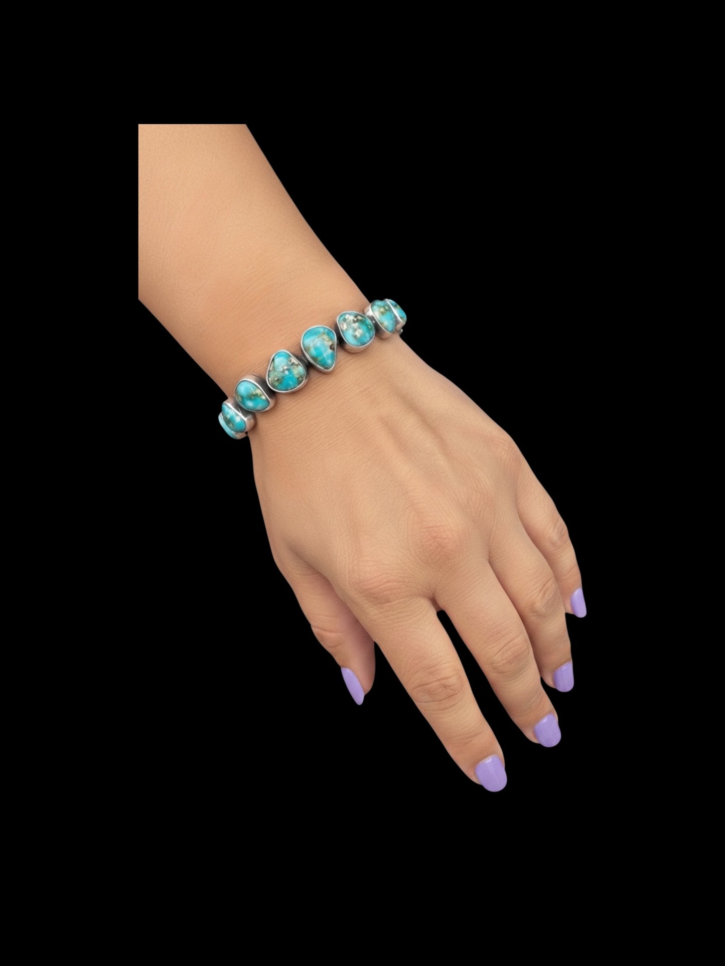 Tom Lewis - Multi Freeform Stone Cuff- Genuine Turquoise & Sterling Silver - Handcrafted Native American