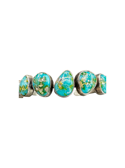 Tom Lewis - Multi Freeform Stone Cuff- Genuine Turquoise & Sterling Silver - Handcrafted Native American