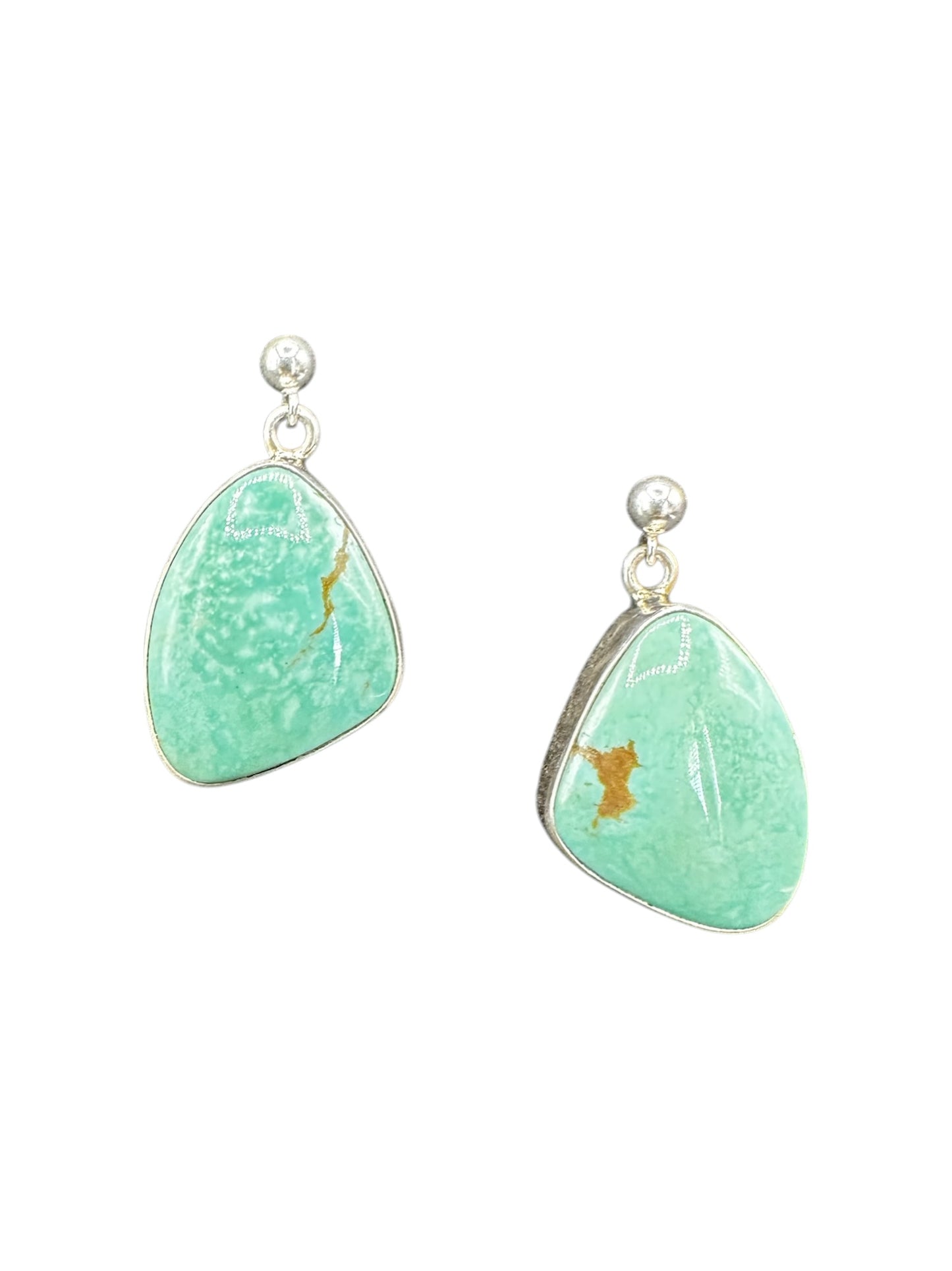 Shirley Henry - Cabochon Drop Dangle Earrings- Sterling Silver & Genuine Turquoise - Handmade Native American