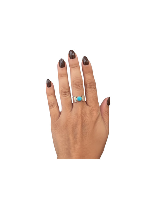 Sterling Silver Cigar Ring with Genuine Turquoise Cabochon - Artisan Collection