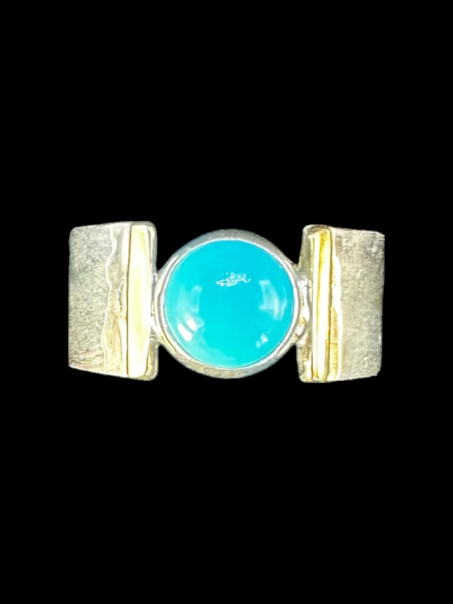 Sterling Silver Cigar Ring with Genuine Turquoise Cabochon - Artisan Collection
