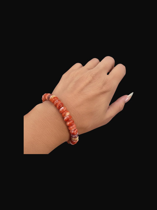 Stretch Bracelet - 8MM Rondelle Spiny Oyster Beads  – Red & Purple  –  Hand Strung Artisan Collection