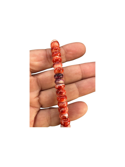Stretch Bracelet - 8MM Rondelle Spiny Oyster Beads  – Red & Purple  –  Hand Strung Artisan Collection