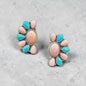 Large Quarter Cluster Stud Earrings – Sterling Silver,  Genuine Turquoise and Queen Pink Conch -  Native American Handmade by Marcella James
