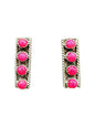 Small Rectangle Zuni Inlay Stud Earrings - Sterling Silver & Genuine Pink Fire Opal - Handmade Native American