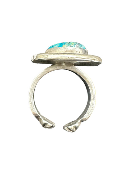 Medium Oval Cabochon Ring  – Sterling Silver and Genuine Turquoise -  Authentic Handmade Native American – John McCray