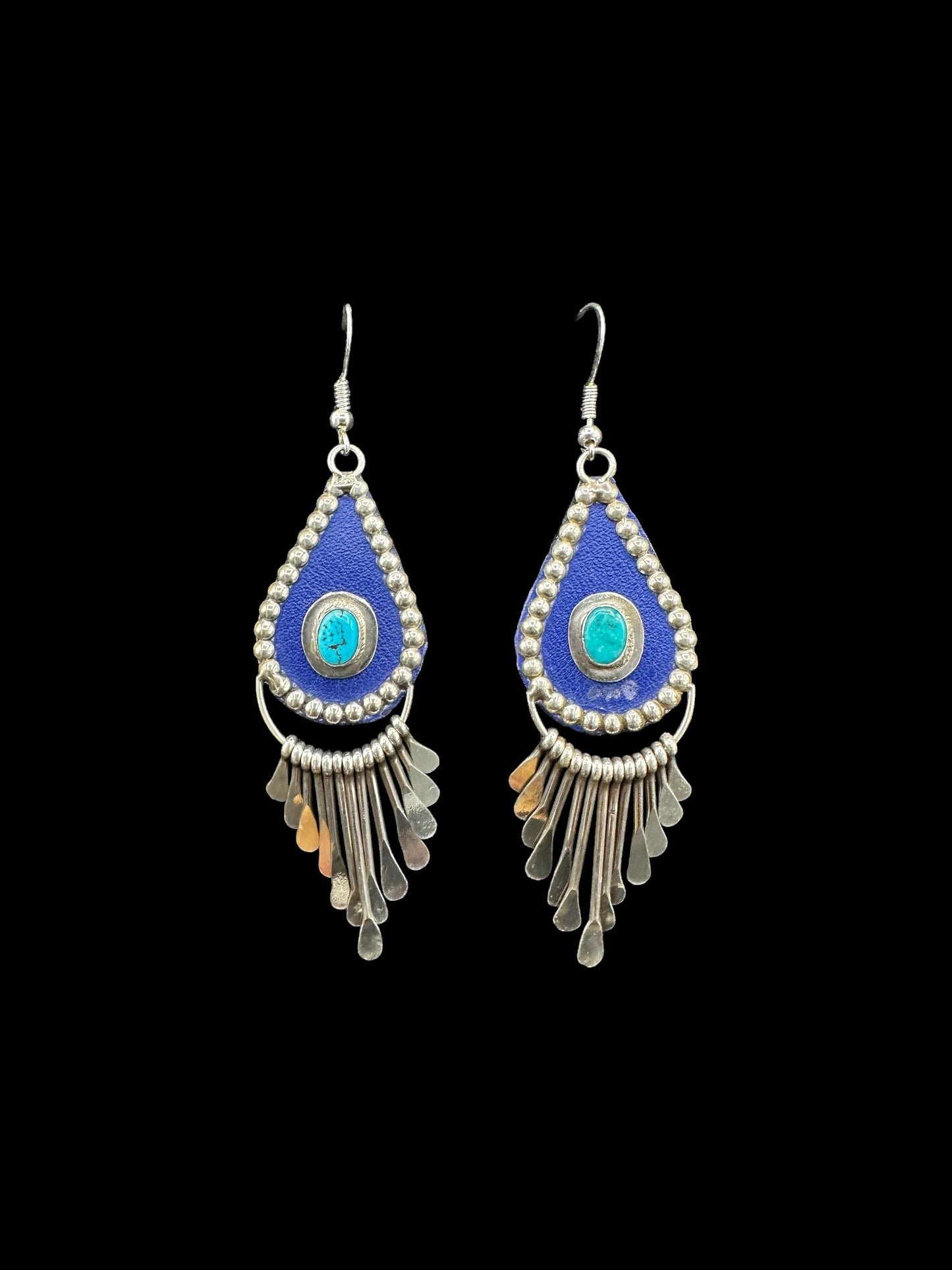 Navajo Sterling Silver & Genuine Turquoise Mandala Dangle Earrings - Handmade by Pauline Armstrong