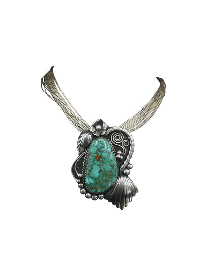 Walter Mitchell - Vintage Cabochon Clip Pendant - Genuine Turquoise & Sterling Silver - Handmade Native American