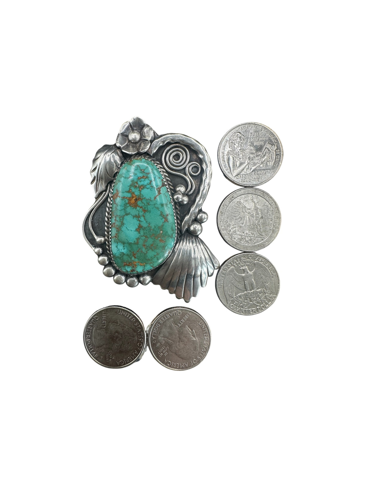 Walter Mitchell - Vintage Cabochon Clip Pendant - Genuine Turquoise & Sterling Silver - Handmade Native American