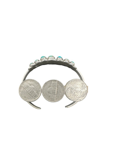 Russell Sam - Multi Stone Cuff Bracelet - Sonoran Turquoise & Sterling Silver - Handcrafted Native American - Russell Sam
