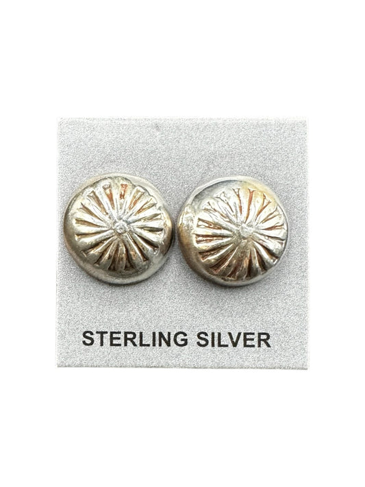 Small Flat Pearl Sterling Silver Stud Earrings - Hand Stamped - Artisan Collection