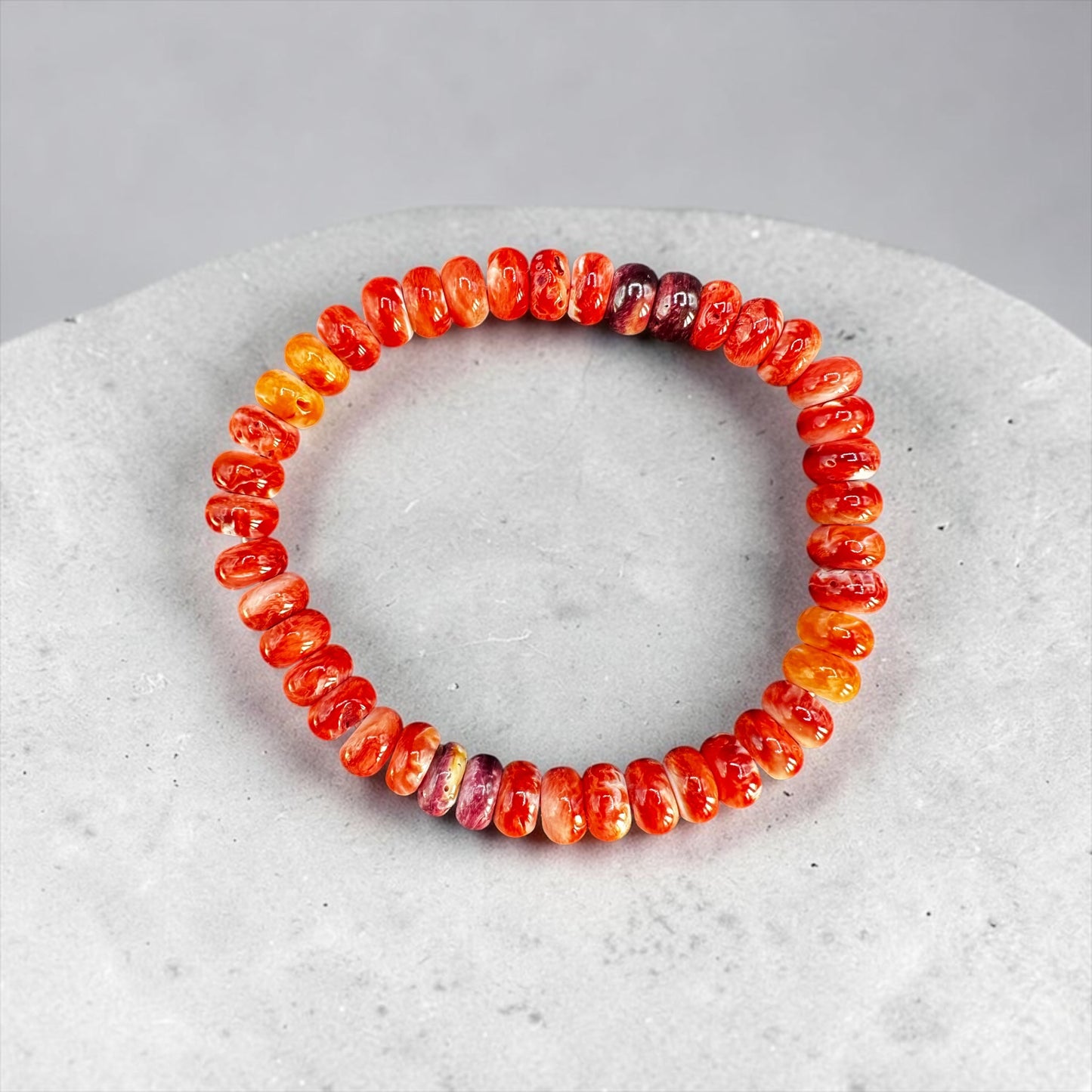 Stretch Bracelet - 8MM Rondelle Spiny Oyster Beads  – Red & Purple  –  Hand Strung Artisan Collection