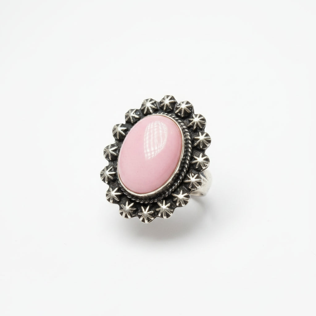 Adjustable Ring - Queen Pink Conch Cabochon and Sterling Silver– Handmade Native American