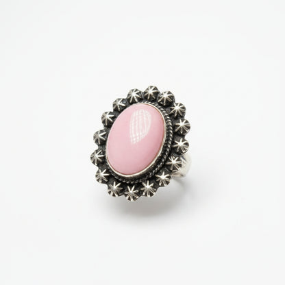 Adjustable Ring - Queen Pink Conch Cabochon and Sterling Silver– Handmade Native American