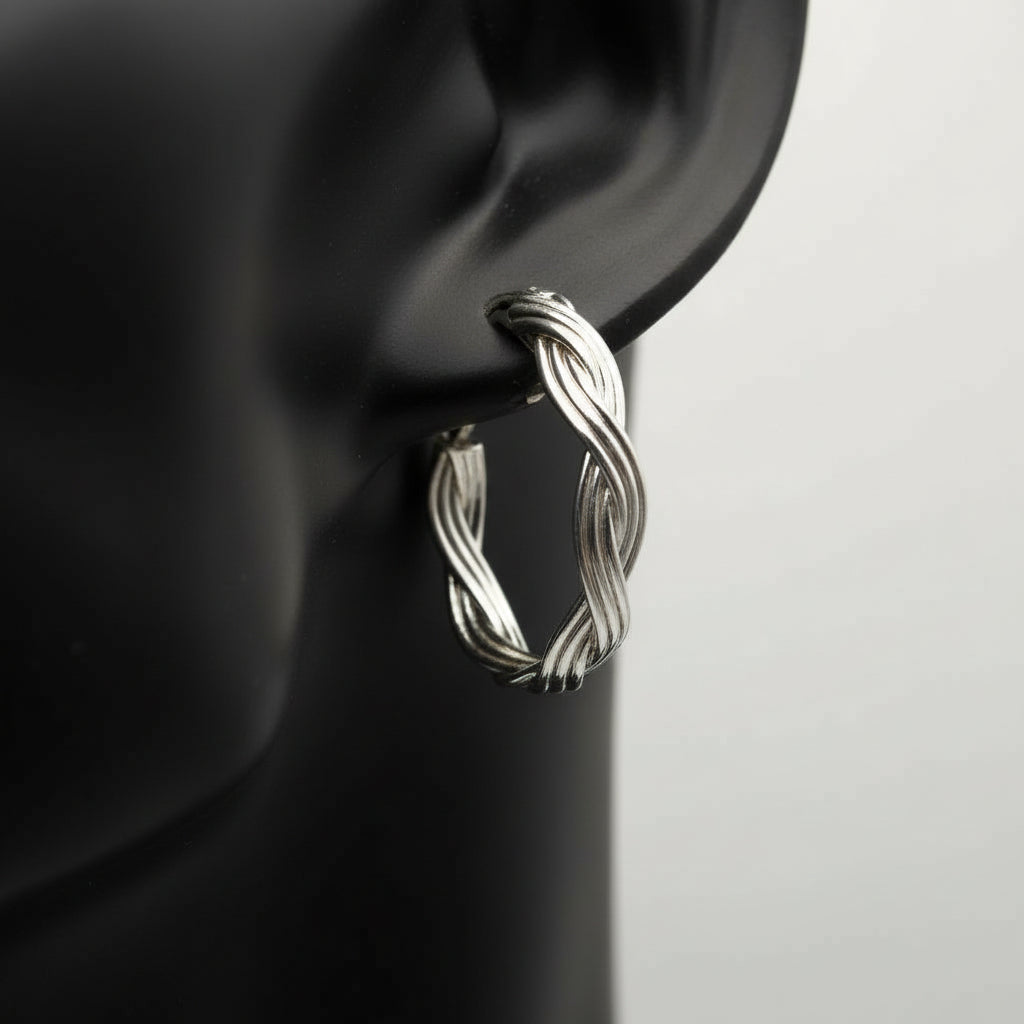 Stud Hoop Earrings - Braided Sterling Silver - Artisan Jewelry