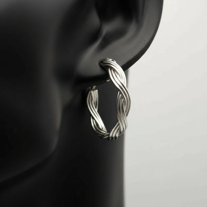 Stud Hoop Earrings - Braided Sterling Silver - Artisan Jewelry