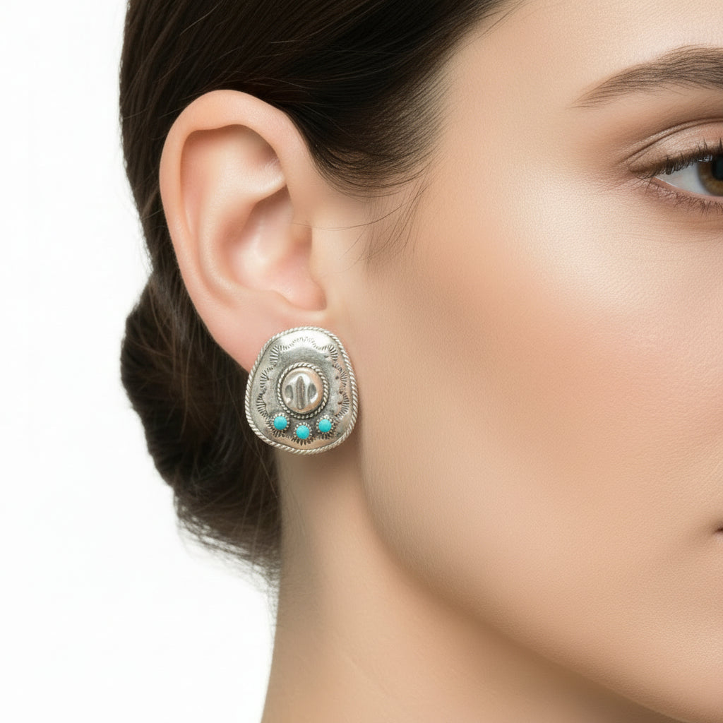 Bobby Platero - Cowboy Hat Earrings - Sterling Silver and Turquoise - Handmade Native American