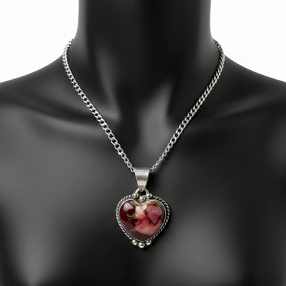 Byron Begay - Heart Pendant - Sterling Silver & Dahlia Rose Composite - Handmade Native American
