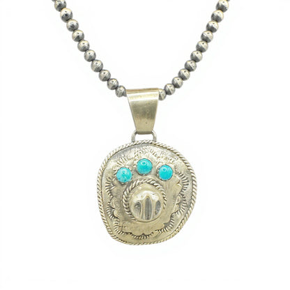 Bobby Platero - Cowboy Hat Pendant - Sterling Silver and Turquoise -Handmade Native American