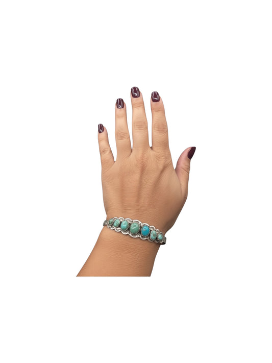 Russell Sam - Multi Stone Cuff Bracelet - Sonoran Turquoise & Sterling Silver - Handcrafted Native American - Russell Sam