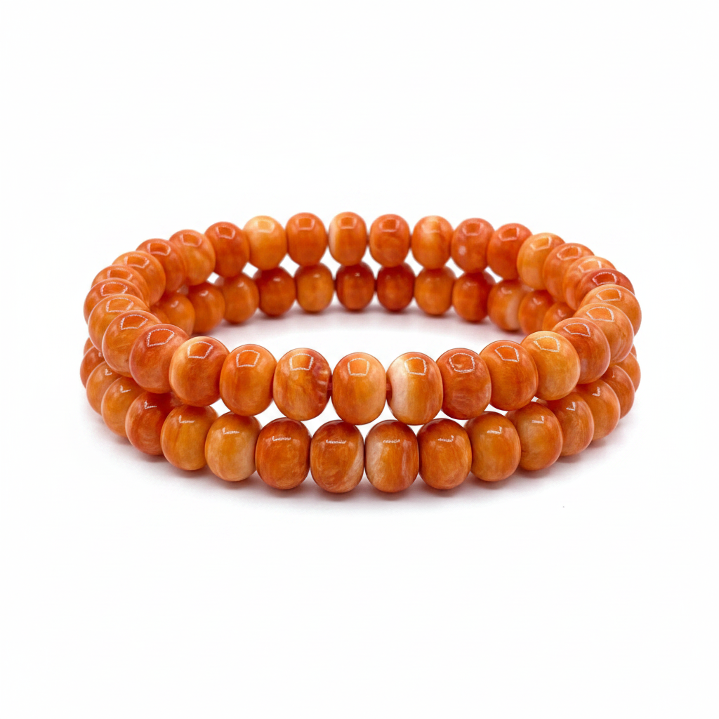 Orange Spiny Oyster Stretch Bracelet – 10MM Rondelle Beads –  Handstrung Artisan Collection