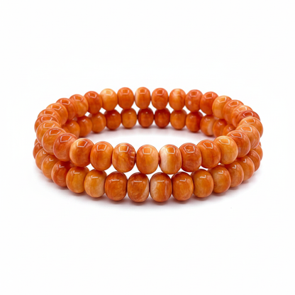 Orange Spiny Oyster Stretch Bracelet – 10MM Rondelle Beads –  Handstrung Artisan Collection