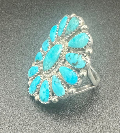 Handcrafted Zuni Turquoise Sterling Silver Statement Ring