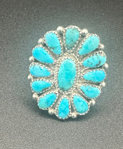 Handcrafted Zuni Turquoise Sterling Silver Statement Ring