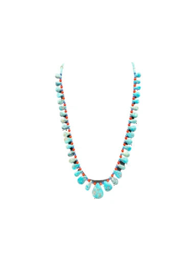 Susan Deal - Multi Bead Necklace – Genuine Turquoise & Coral  - Handmade Native American