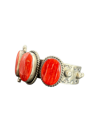 Harrison Yazzie - Spiny Oyster and Sterling Silver Cuff - Handmade Native American