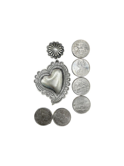 Leander Tahe - Larger Heart Concho Earrings - Sterling Silver  - Native American