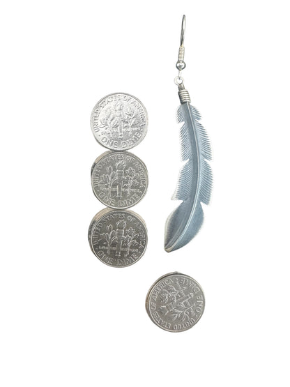 Billy Long Feather Dangle Earrings- Sterling Silver - Handmade Native American