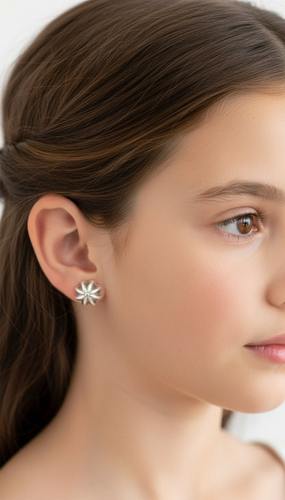 Mini Concho Earrings Sterling Silver Stud Earrings - Handmade Native American 330