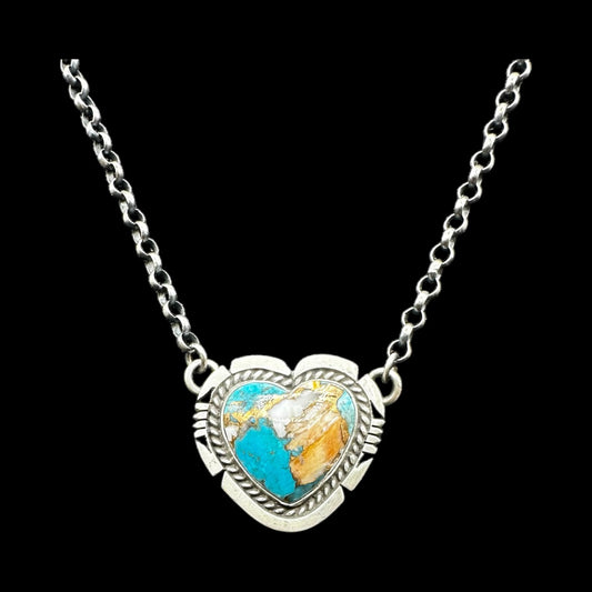 Jon McCray - Heart Necklace – Turquoise and Sterling Silver - Handmade Native American