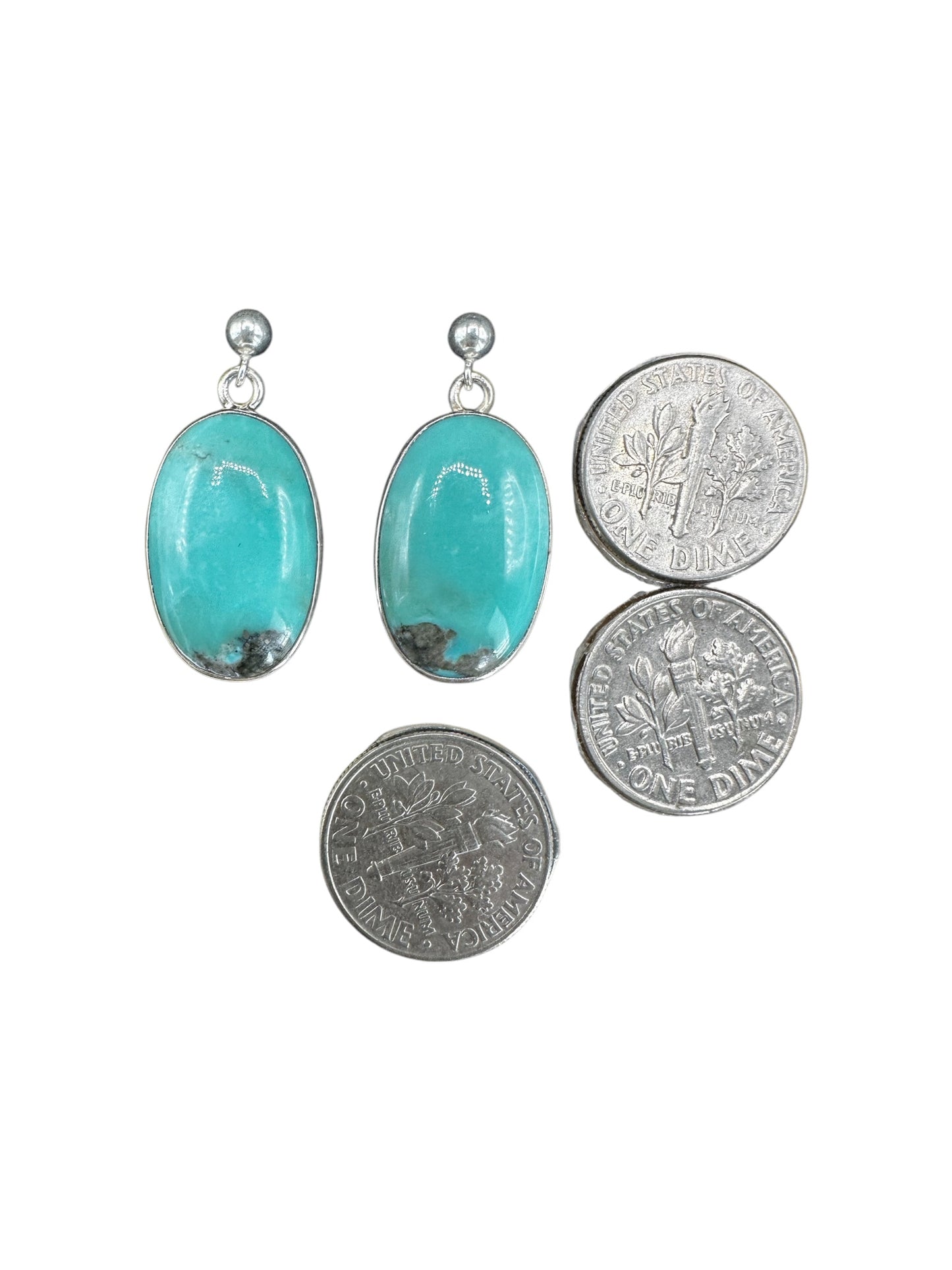 Shirley Henry - Cabochon Drop Dangle Earrings- Sterling Silver & Genuine Turquoise - Handmade Native American