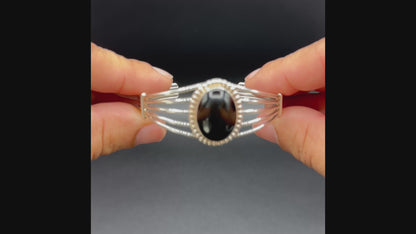 Women's Black Onyx and Sterling Silver Cuff - Handcrafted Native American