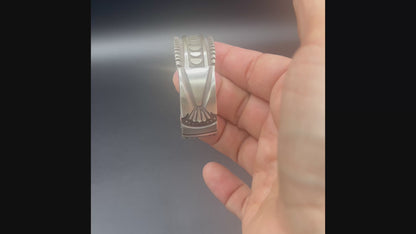 Men's Hand Stamped Sterling Silver Wide Cuff - Handcrafted Native American